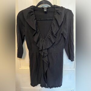 White House Black Market Black Open Front Ruffle Cardigan Small